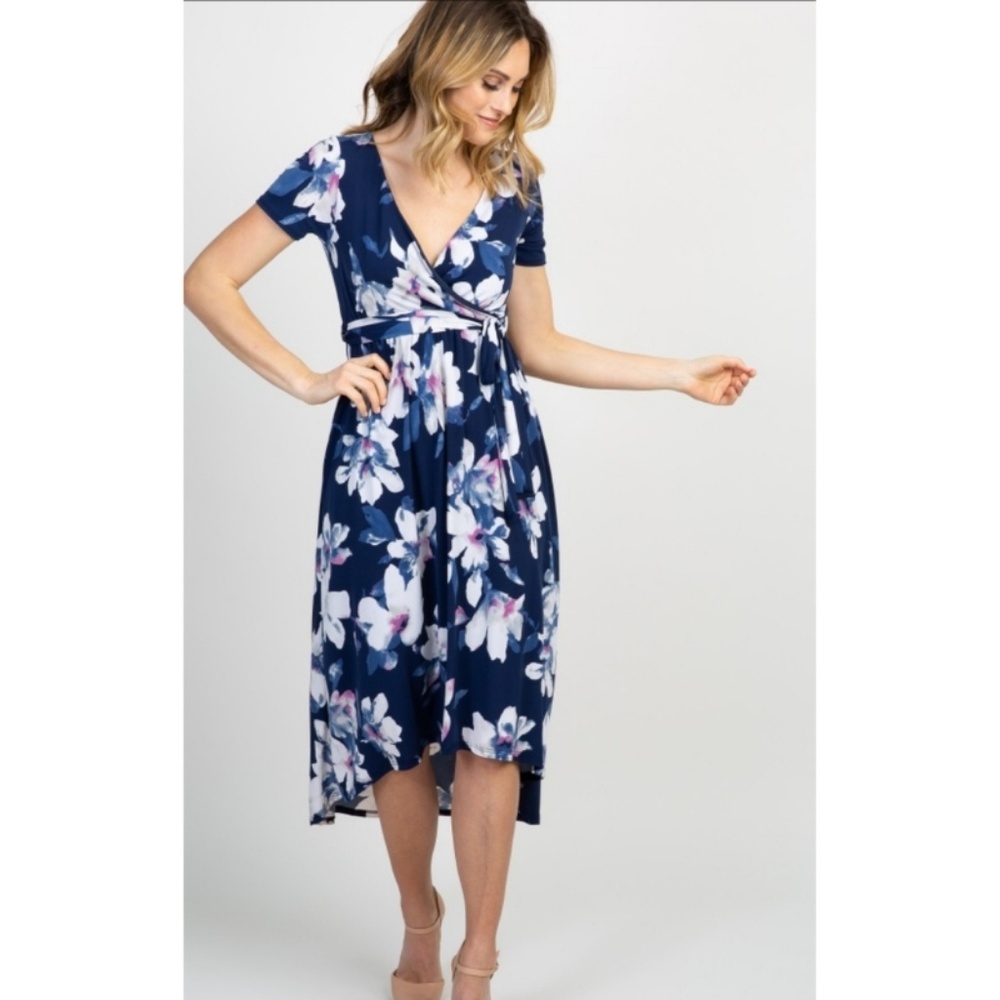 Pinkblush Maternity Navy Floral Hi-Low Wrap Dress